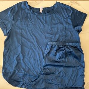 Above stars beautiful, dark blue satin pajama set